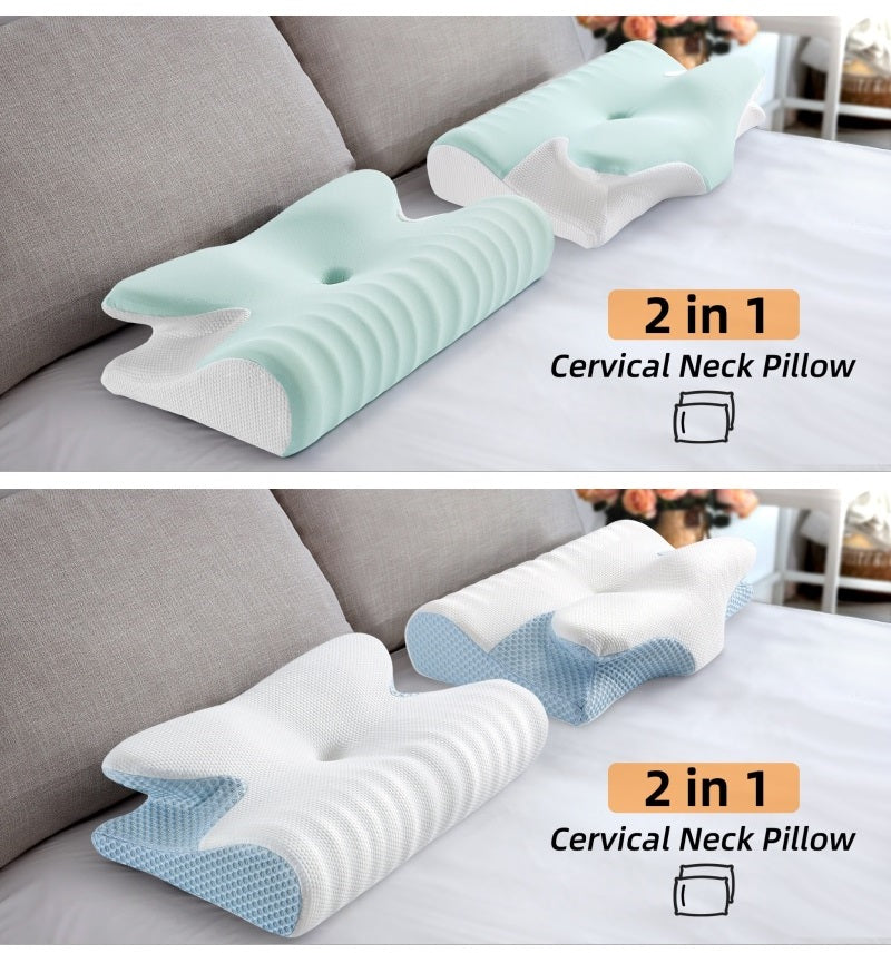 Fuloon Contour Memory Foam Cervical Pillow Ergonomic Orthopedic Neck Pain  Pillow for Side Back Stomach Sleeper Remedial Pillows